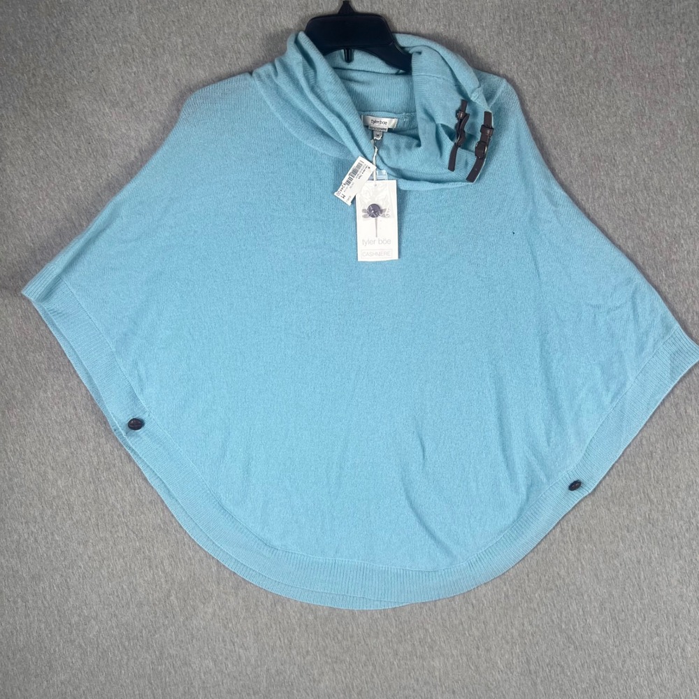 Tyler Boe Cashmere Cape Cowl Neck Buckle Sea Blue NWT M MSRP 244$